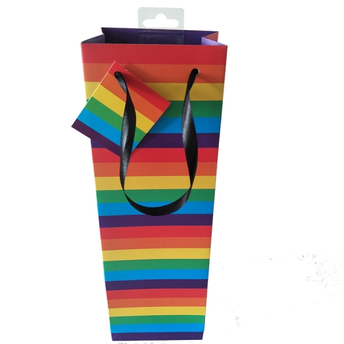 Rainbow Striped Wine Bottle Gift Bag