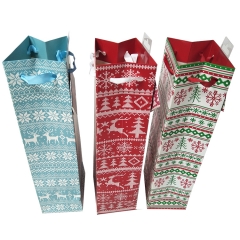 Christmas Knit Pattern Wine Gift Bag Set