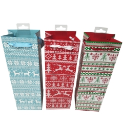Christmas Knit Pattern Wine Gift Bag Set