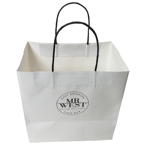 MR WEST Branded White Paper Gift Bag with Black Twisted Handles
