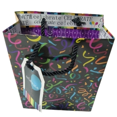 Multicolor Confetti Celebration Gift Bag with Black Twisted Handles