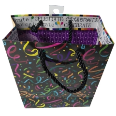 Multicolor Confetti Celebration Gift Bag with Black Twisted Handles