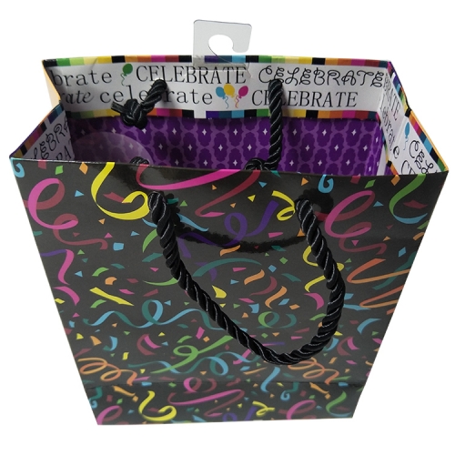 Multicolor Confetti Celebration Gift Bag with Black Twisted Handles