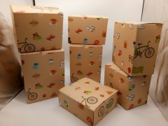 Cafe Theme Gift Packaging Box with Bicycle and Cupcake Print