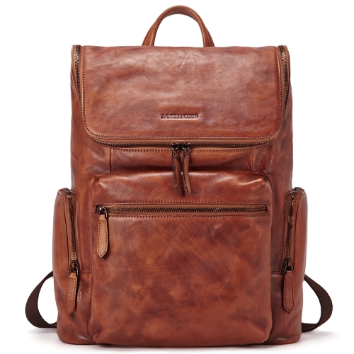 BOSTANTEN Men Leather Backpack 15.6 inch Vintage Laptop Backpack Travel School Shoulder Bag Brown
