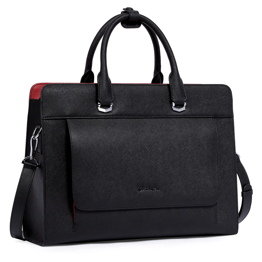 BOSTANTEN Briefcase for Women 15.6 Inch Work Bag Leather Laptop Messenger Bag for Work Business Black 