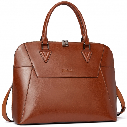 BOSTANTEN Briefcase for Women Leather 15.6 inch Laptop Shoulder Bags Office Work Crossbody Handbag Beige