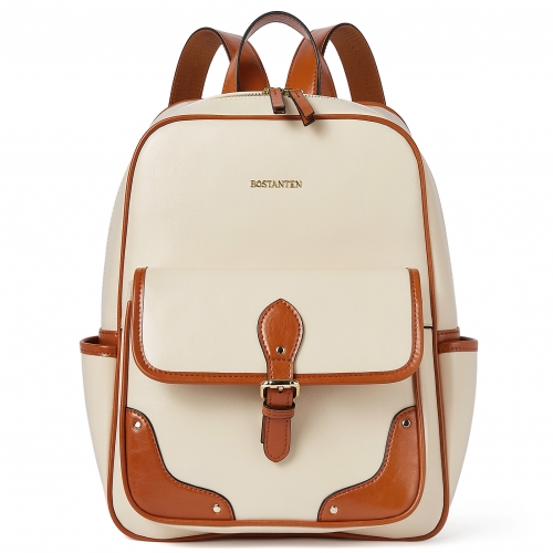 BOSTANTEN Backpack Purse for Women Genuine Leather Small Fashion Backpack Beige