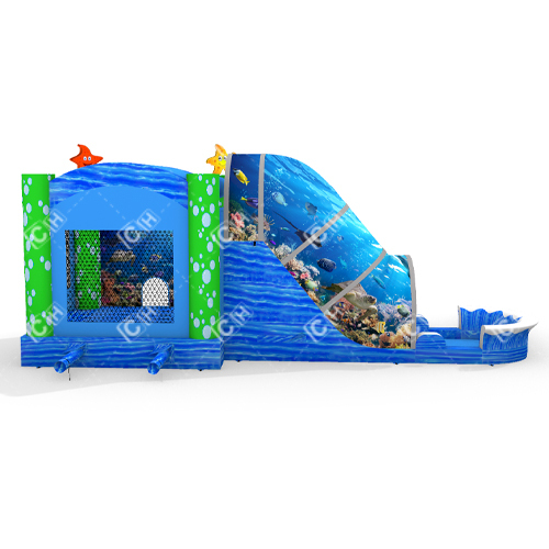 CH Latest Design Big Inflatable Slide With Pool Undersea Tunnel Coral And Fish Inflatable Combo