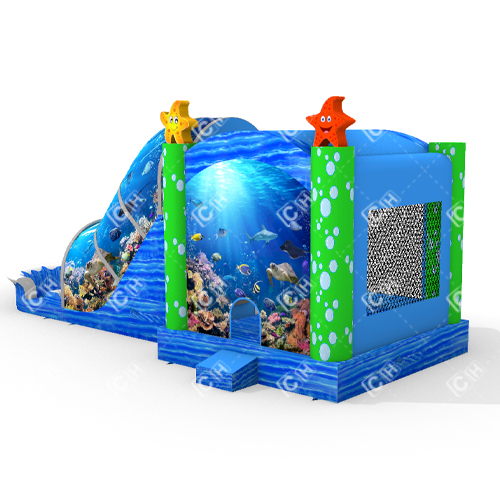 CH Latest Design Big Inflatable Slide With Pool Undersea Tunnel Coral And Fish Inflatable Combo