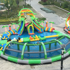 CH Hot Sales Inflatable Water Park Inflatable Crocodile Coconut Palm Mobile Pool Park