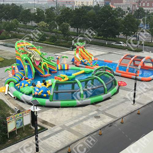 CH Hot Sales Inflatable Water Park Inflatable Crocodile Coconut Palm Mobile Pool Park