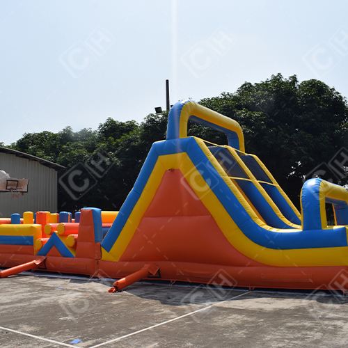 CH Crazy Outdoor Obstacle Course With Dry Slide Challenging Inflatable Sport Game Party Jumping Bouncy Slide Obstacle Course