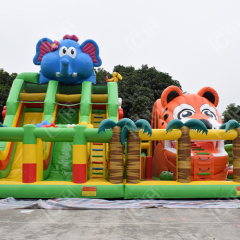 Giant Lion Elephant Animal Inflatable Combo Bouncer Casltle Inflatable Jumping Bouncer With Slide For Kids