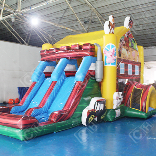 CH Car Theme Commercial Inflatable Bounce House Slide With Swimming Pool Inflatable Wet Slide Combo Castle For Sale