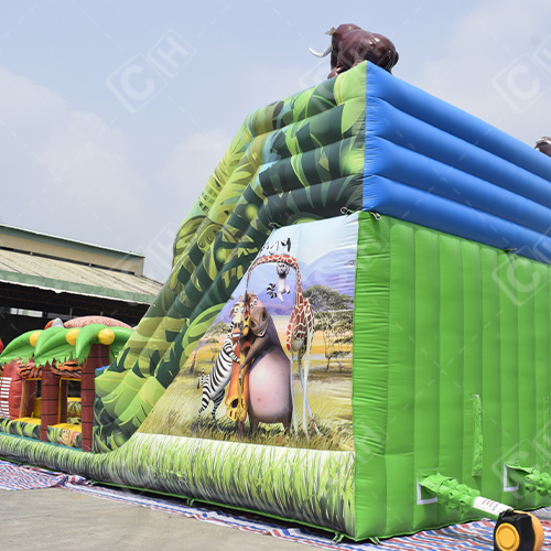CH Animal Jungle Theme Inflatable Slide Fun City Kids Inflatable Double Lanes Inflatable Dry Slide For Sale