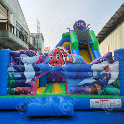 CH Latest Design Inflatable Castle Slide New Craft Purple Octopus Underwater World Inflatable Fun City