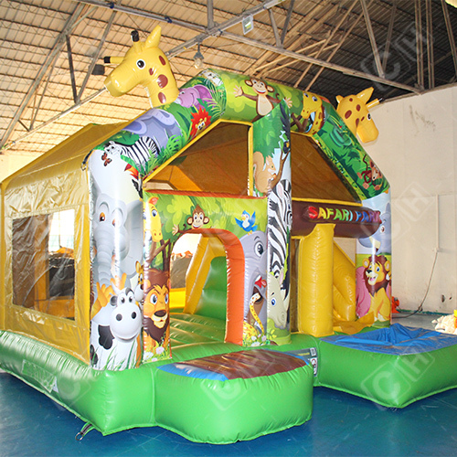CH Populer Cute Giraffe Wildlife Inflatable Bouncer Castle With Slide And Pool