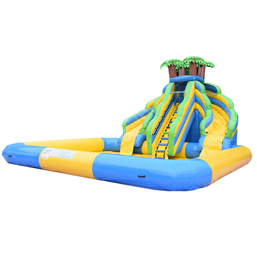 CH Palm Tree Double Slide Inflatable Water Slide With Swimming Pool For Sale