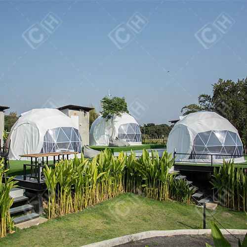 CH Transparent Igloo Geodesic Dome Tent Glamping Dome Tent With Bathroom
