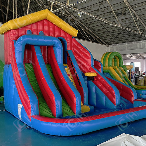 CH Summer Hot Sales Red Yellow And Blue Three Slides Inflatable Water Slide For Kids