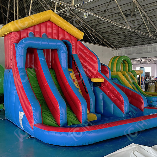 CH Summer Hot Sales Red Yellow And Blue Three Slides Inflatable Water Slide For Kids