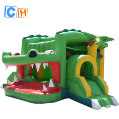 CH New Arrival Inflatable crocodile shooting bouncer with slide for kids, Inflatable animal bouncer with tree for backyard