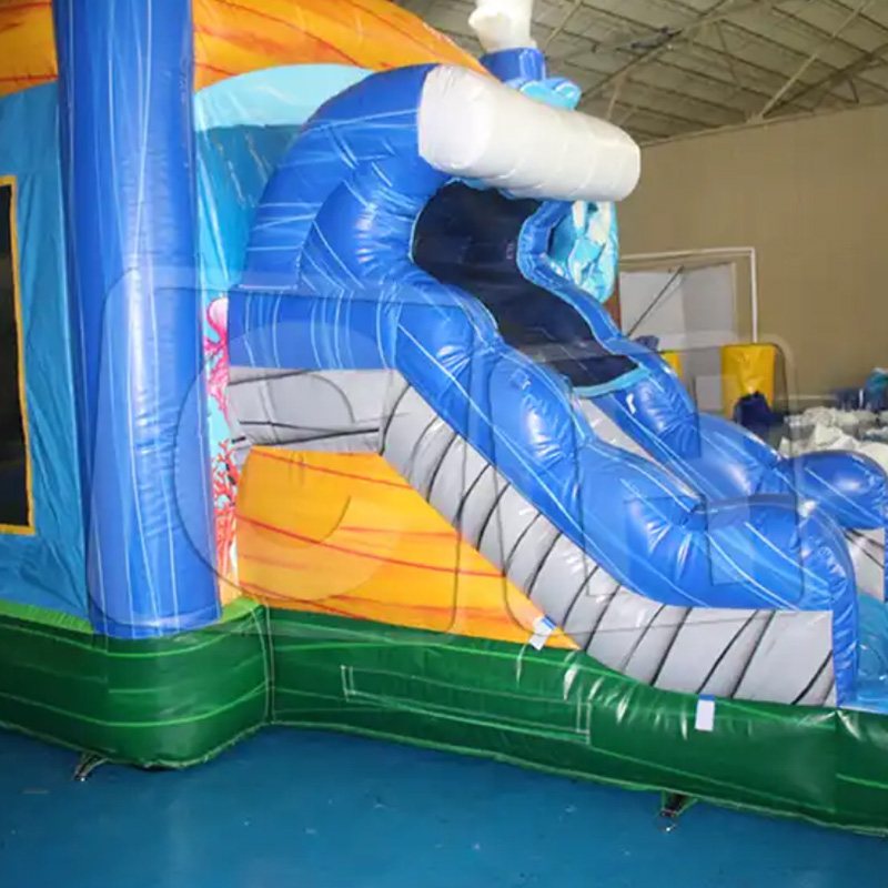 Hurricane Color Inflatable Shark Bouncer And Slide Combo Inflatable Shark Combo