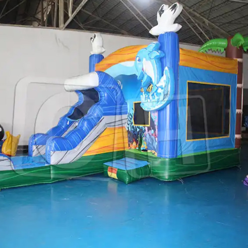 Hurricane Color Inflatable Shark Bouncer And Slide Combo Inflatable Shark Combo