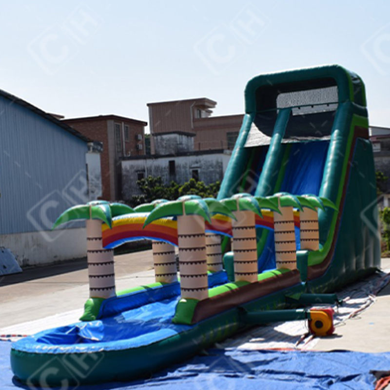 Giant Tropical Palm Jungle Water Slide Big Water Inflatable Slide Solar Powered Water Pump For Swimming Pool Slide