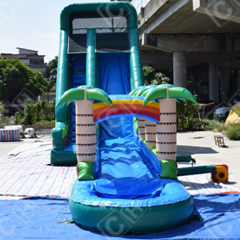 Giant Tropical Palm Jungle Water Slide Big Water Inflatable Slide Solar Powered Water Pump For Swimming Pool Slide