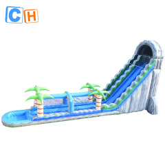 CH Super Long Marble Grey Pvc Exciting Inflatable Dual Slides/ Tropical Palm Tree Slide With Pool