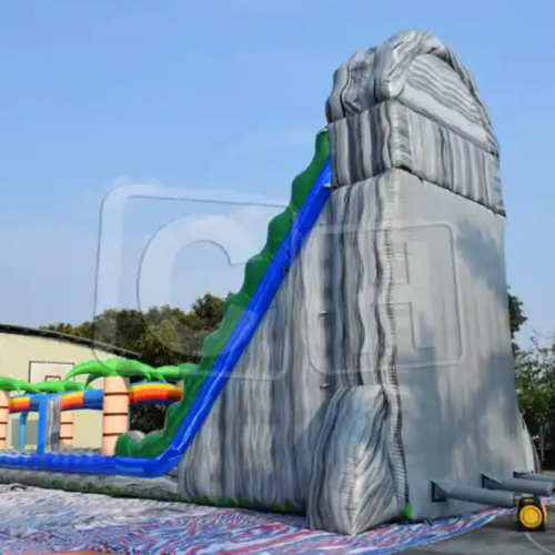 CH Super Long Marble Grey Pvc Exciting Inflatable Dual Slides/ Tropical Palm Tree Slide With Pool