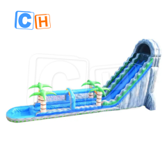 CH Super Long Marble Grey Pvc Exciting Inflatable Dual Slides/ Tropical Palm Tree Slide With Pool