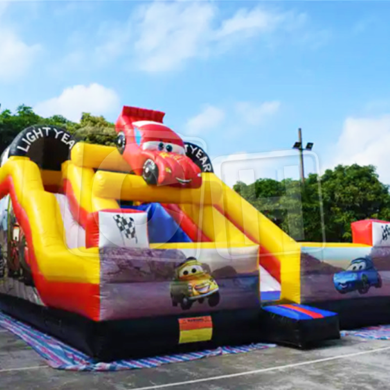 CH 2023 Racing Car Inflatable Double Lane Slip Slide, Inflatable Dry Slide For Kids And Adults