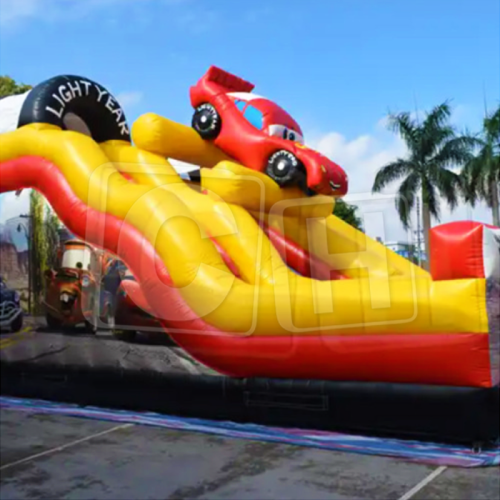 CH 2023 Racing Car Inflatable Double Lane Slip Slide, Inflatable Dry Slide For Kids And Adults