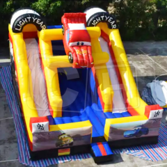 CH 2023 Racing Car Inflatable Double Lane Slip Slide, Inflatable Dry Slide For Kids And Adults