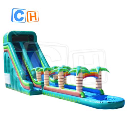 Giant Tropical Palm Jungle Water Slide Big Water Inflatable Slide Solar Powered Water Pump For Swimming Pool Slide