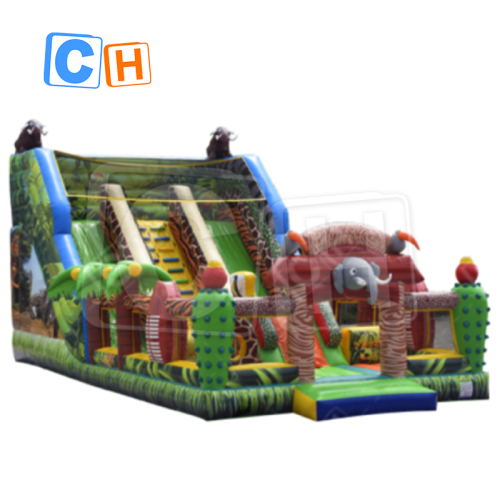 CH Animal Jungle Theme Inflatable Slide Fun City Kids Inflatable Double Lanes Inflatable Dry Slide For Sale
