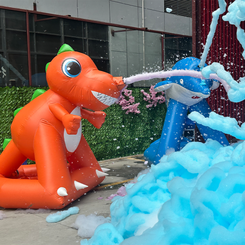 CH Outdoor Fiery Dragon And Dolphin Water Inflatable With 1000w Foam Machine For Sale