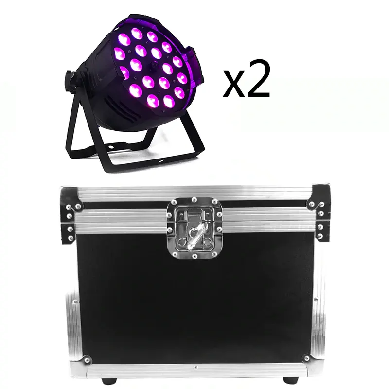 Flight Case LED Par 18x18W Light Zoom Función 10-60 Degree Smooth Dimmer RGBWA + UV 6in1 Cambio de color profesional Stage & Dj