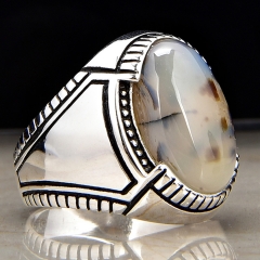 Khaki Agate oval shape gemstone wholesale 925 sterling silver ring jewelry supplier 925