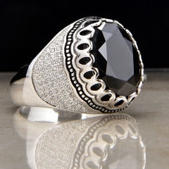 Black big zircon ring design big stone sterling silver 925 ring wholesale