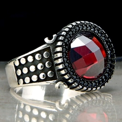 Vintage Jewelry S925 Red Zircon Rings Big Stone Designs For Women Men jewelry