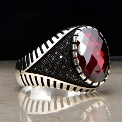 Fashion design Sterling Silver 925 Turkish red Garnet Stone men ring