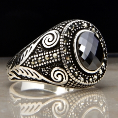 Antique silver black stone ring for men jewellery