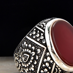 Red agate gemstone rings asia 925 sterling silver jewelry wholesale price silver rings manufacturer