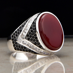 Factory wholesale man custom 925 sterling silver red agate stone ring jewelry