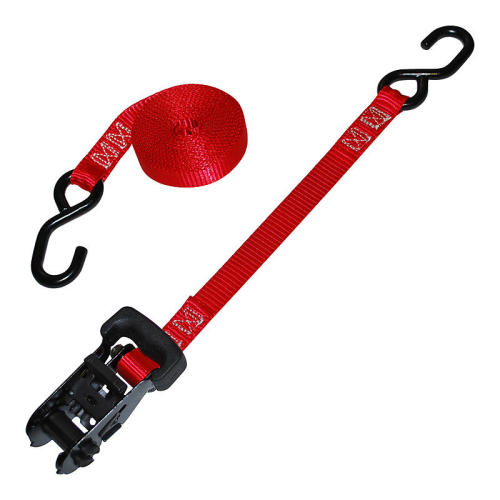 1" Heavy Duty Rubber Handle Ratchet Strap w/ S-Hooks