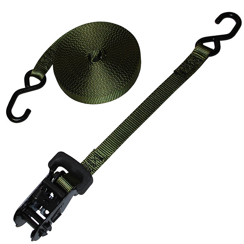 1" Heavy Duty Rubber Handle Ratchet Strap w/ S-Hooks